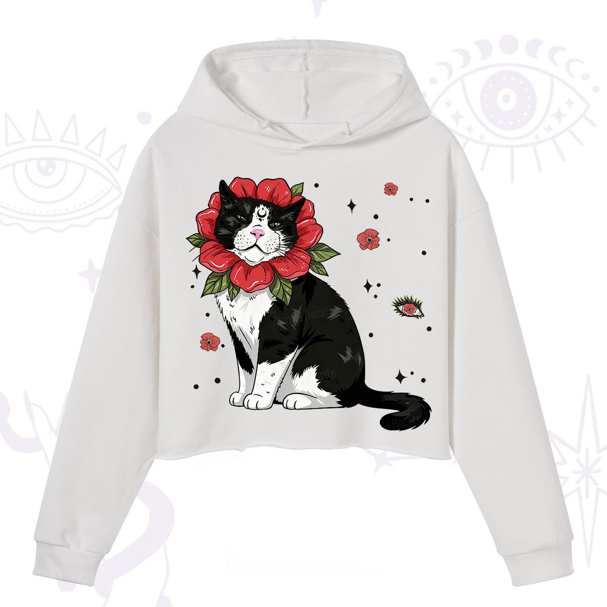 Purplehecate Cat in Flower Crown Crop Hoodie