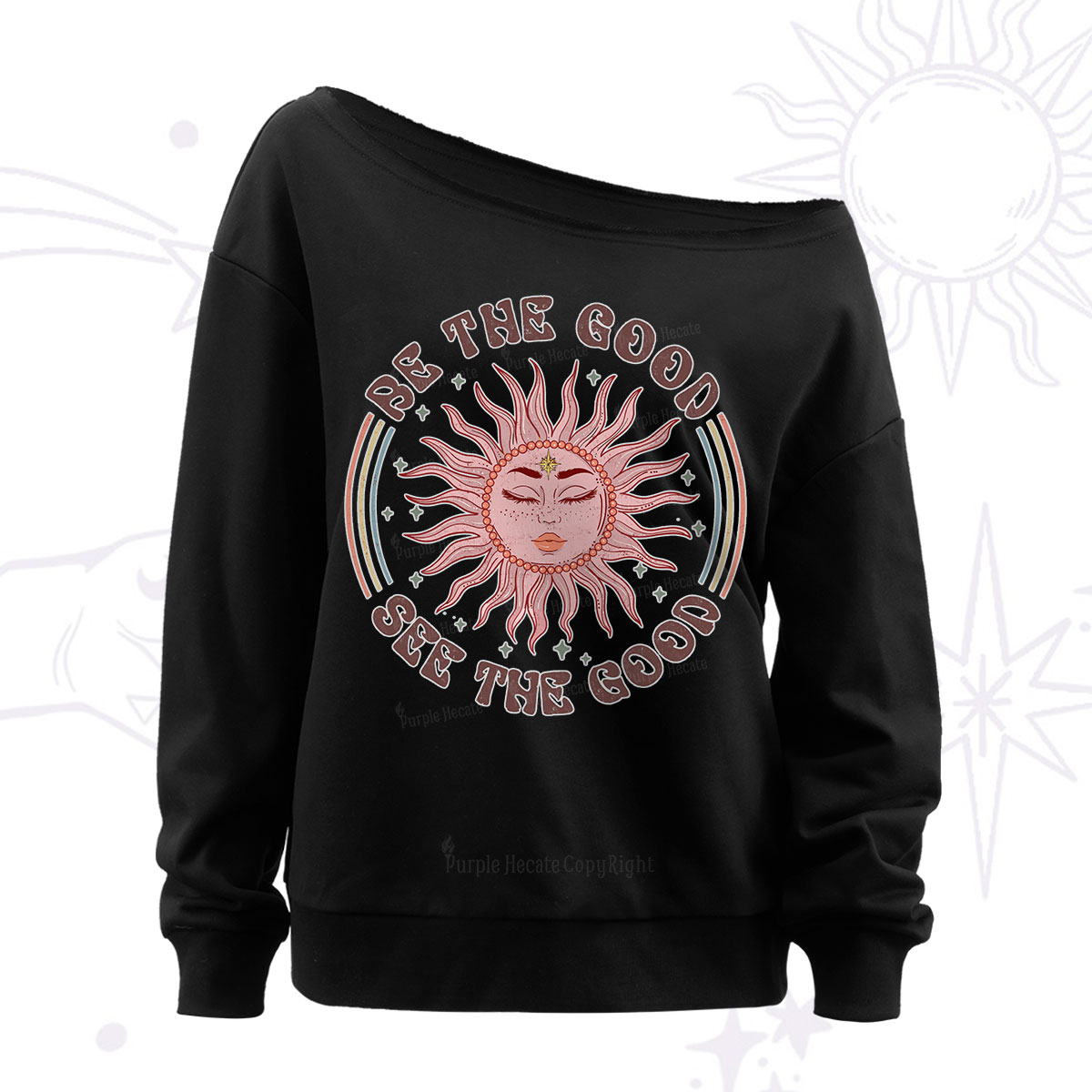 Purplehecate Be the Good See the Good Off The Shoulder Sweatshirt