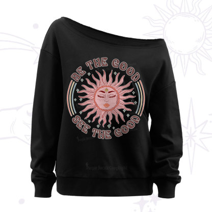 Purplehecate Be the Good See the Good Off The Shoulder Sweatshirt