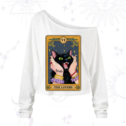 Purplehecate The Lovers Tarot Feral Cat One Shoulder Long Sleeve Shirt