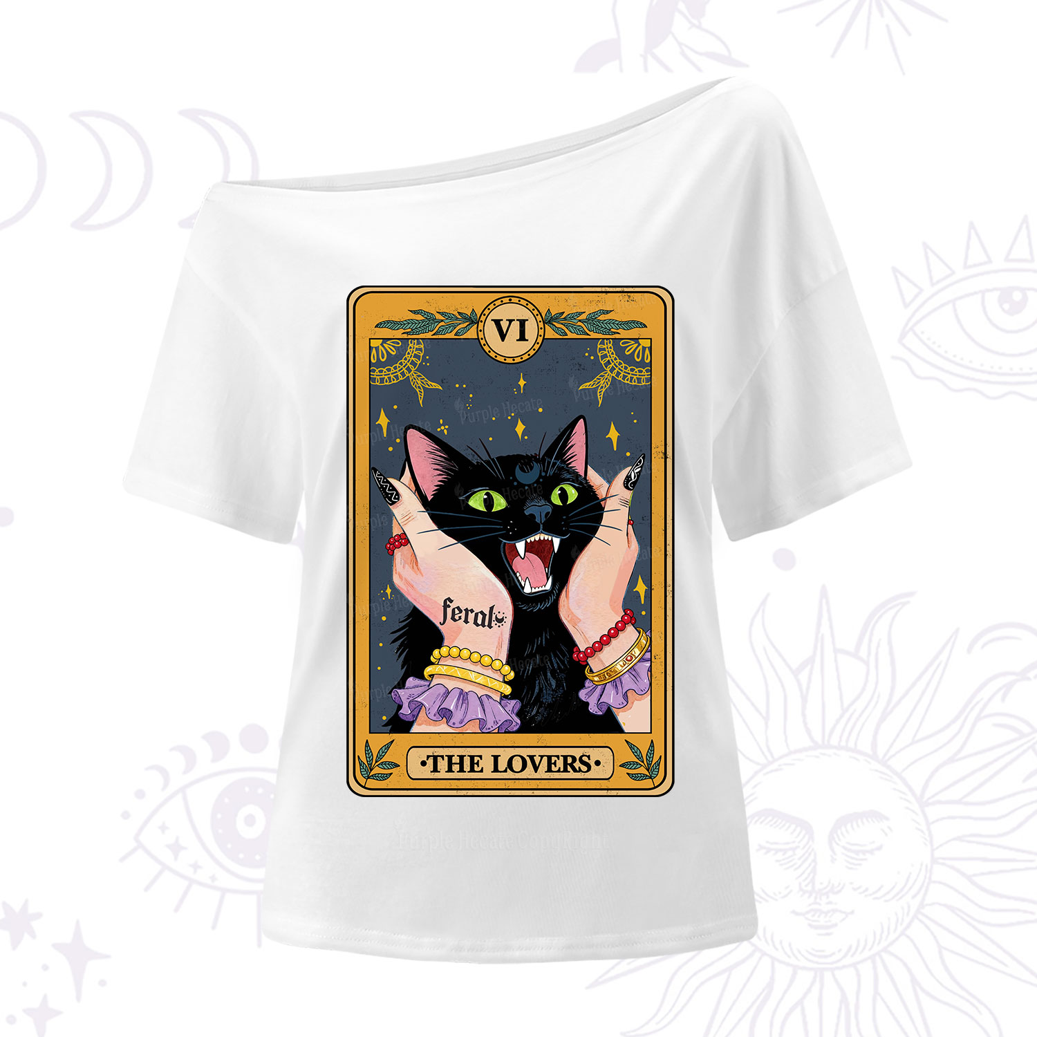 Purplehecate The Lovers Tarot Feral Cat One Shoulder T-Shirt