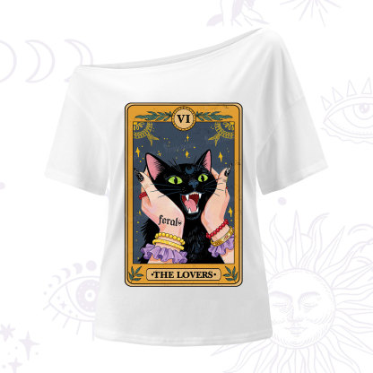 Purplehecate The Lovers Tarot Feral Cat One Shoulder T-Shirt