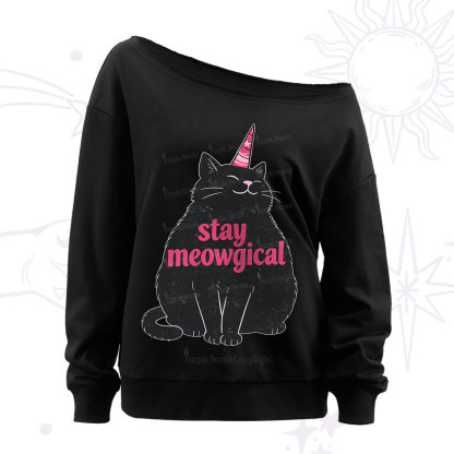 Purplehecate Stay Meowgical Off The Shoulder Sweatshirt
