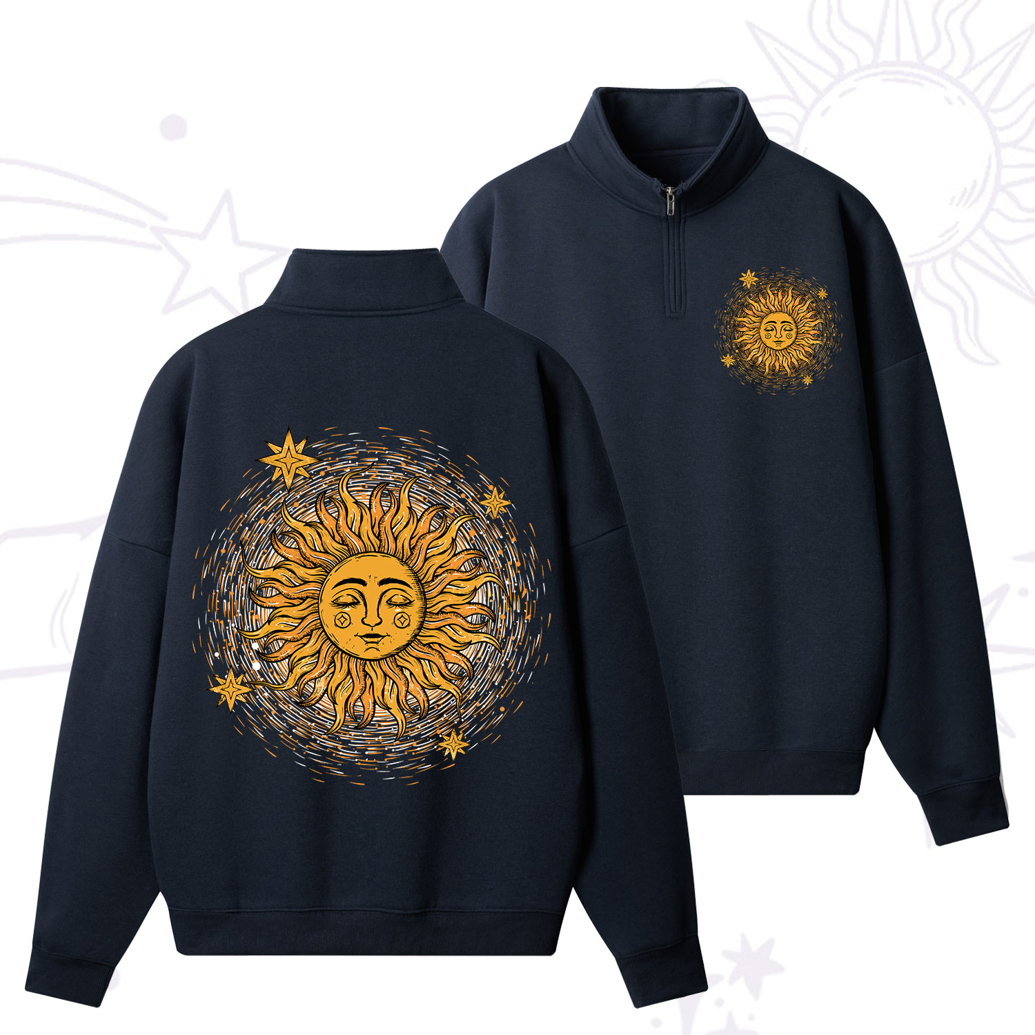 Purplehecate Celestial Sun Zip Fleece Sweatshirt