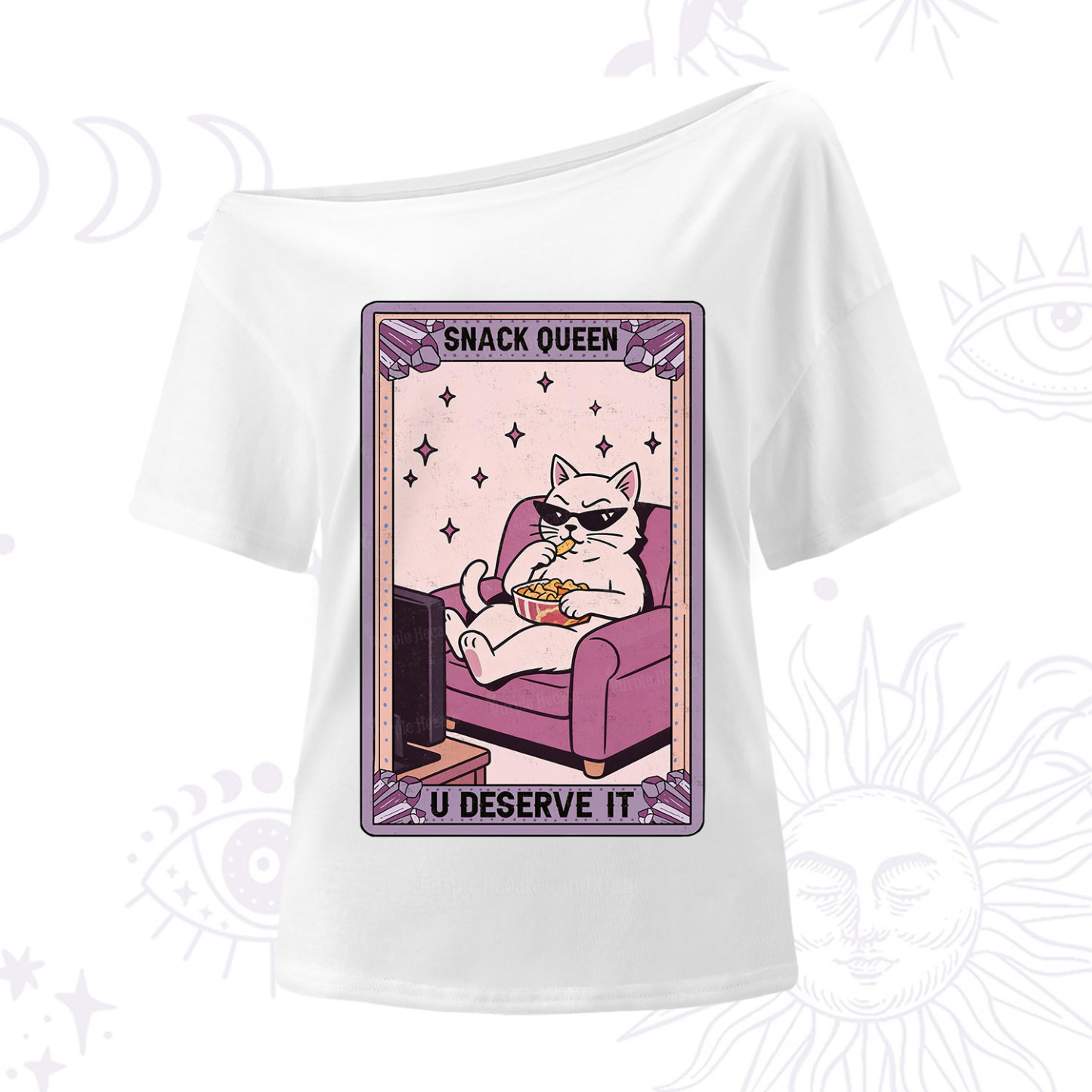 Purplehecate The Snack Queen Cat Tarot One Shoulder T-Shirt