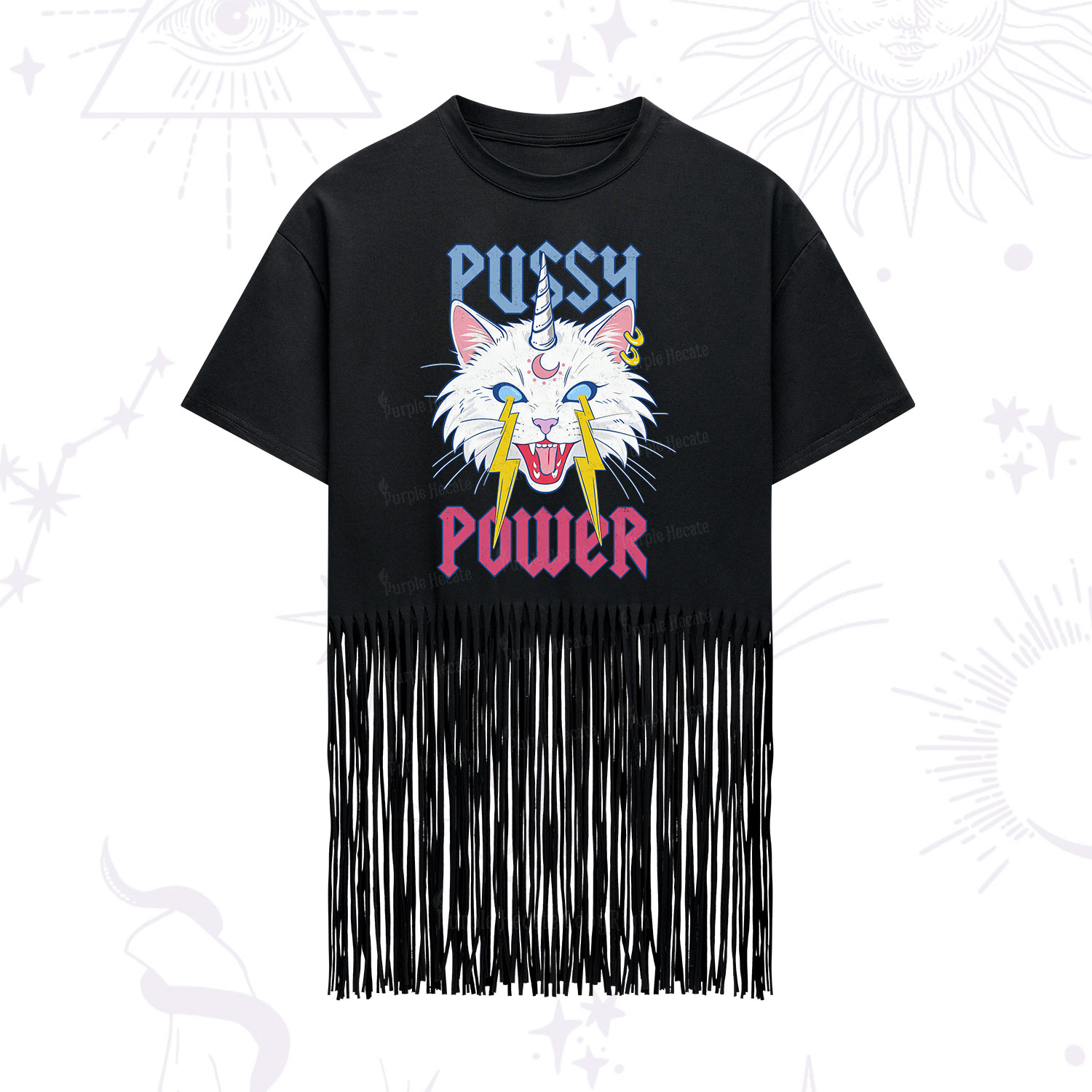 Purplehecate Pussy Power Fringe Hem T-Shirt