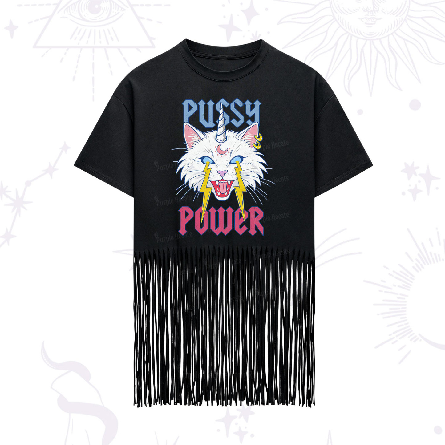 Purplehecate Pussy Power Fringe Hem T-Shirt