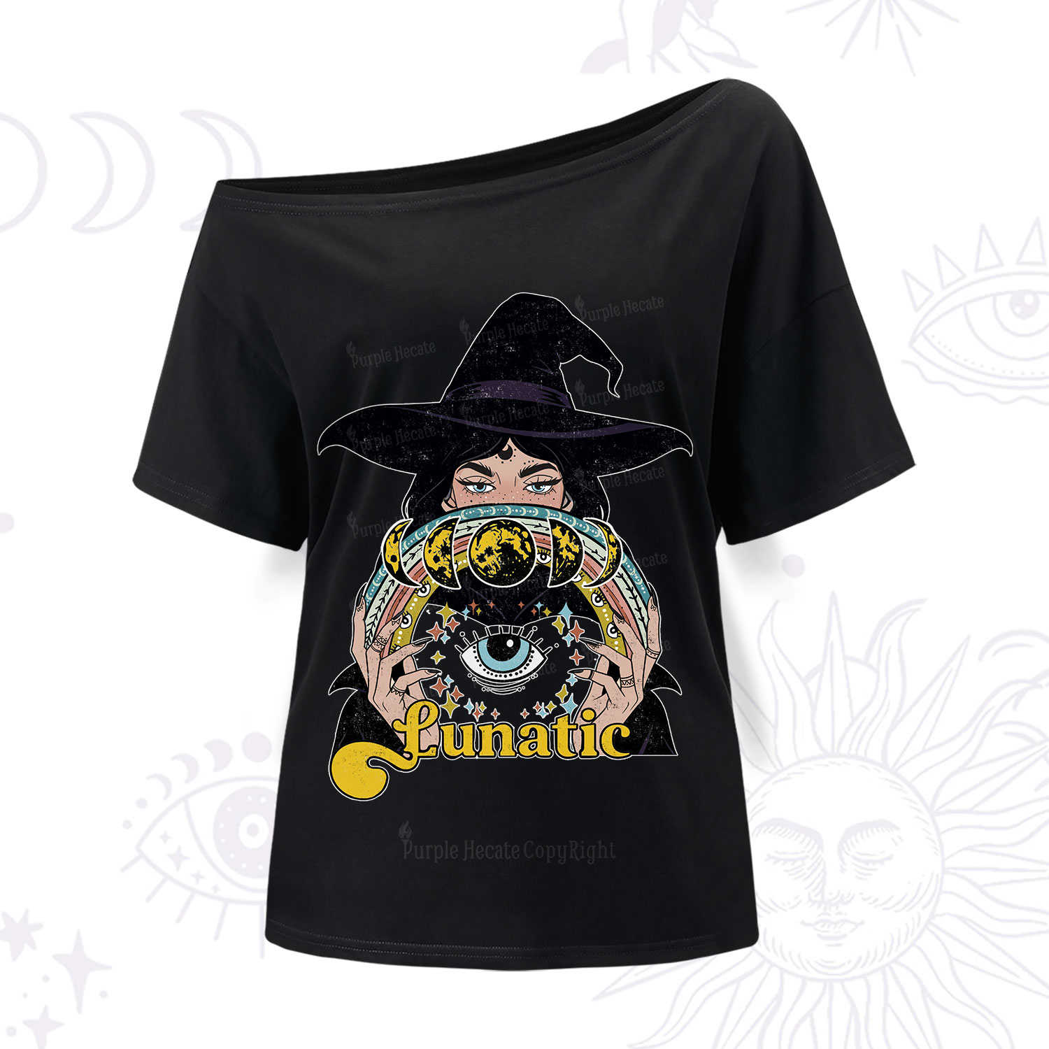 Purplehecate Witch of the Lunatic Moon Phase One Shoulder T-Shirt