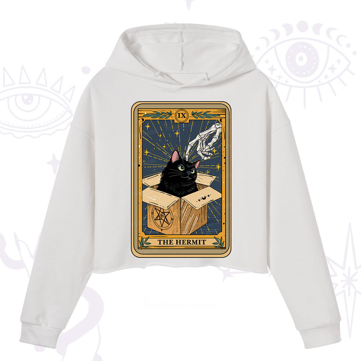 Purplehecate The Hermit Cat Tarot Crop Hoodie