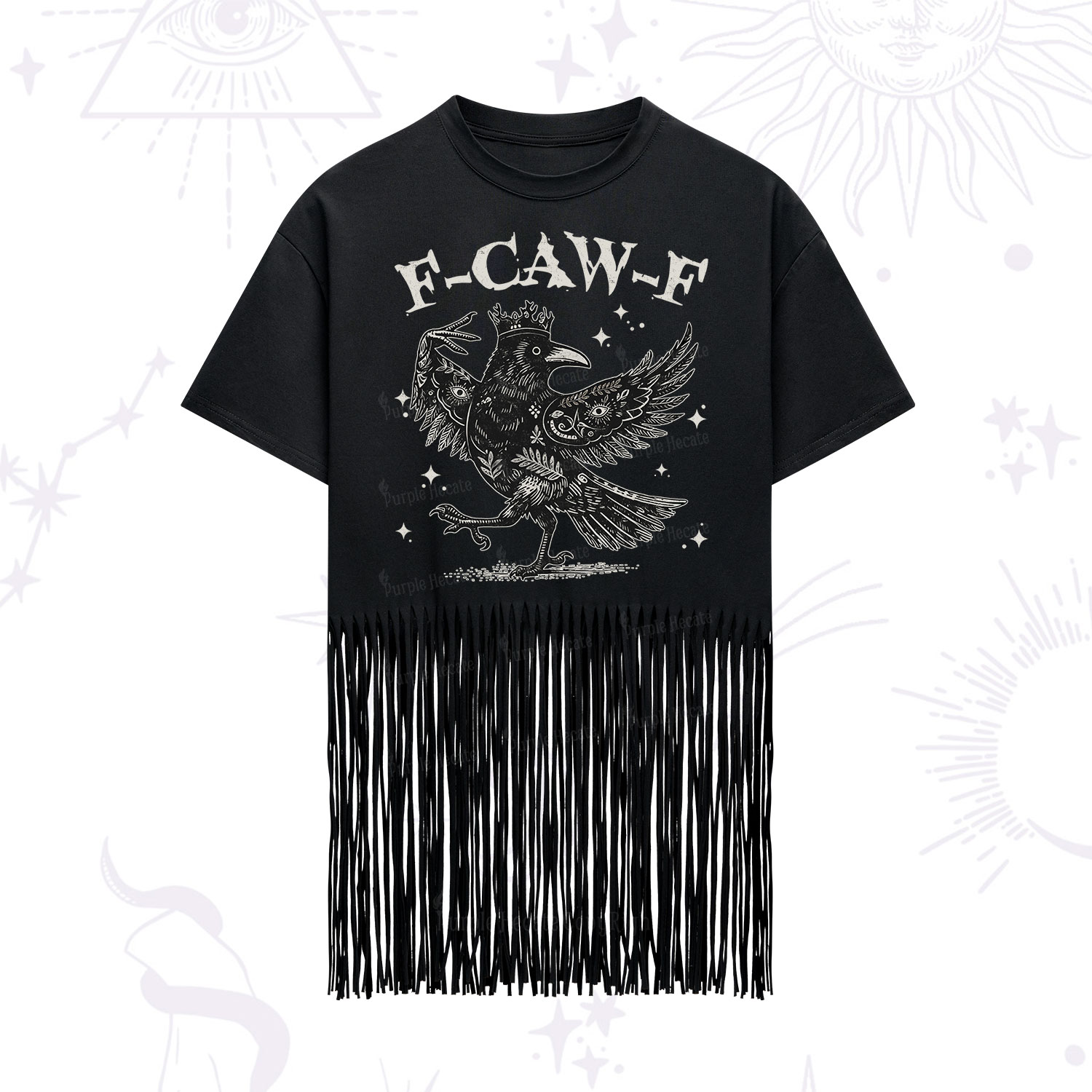 Purplehecate F-caw-f Funny Crow Fringe Hem T-Shirt