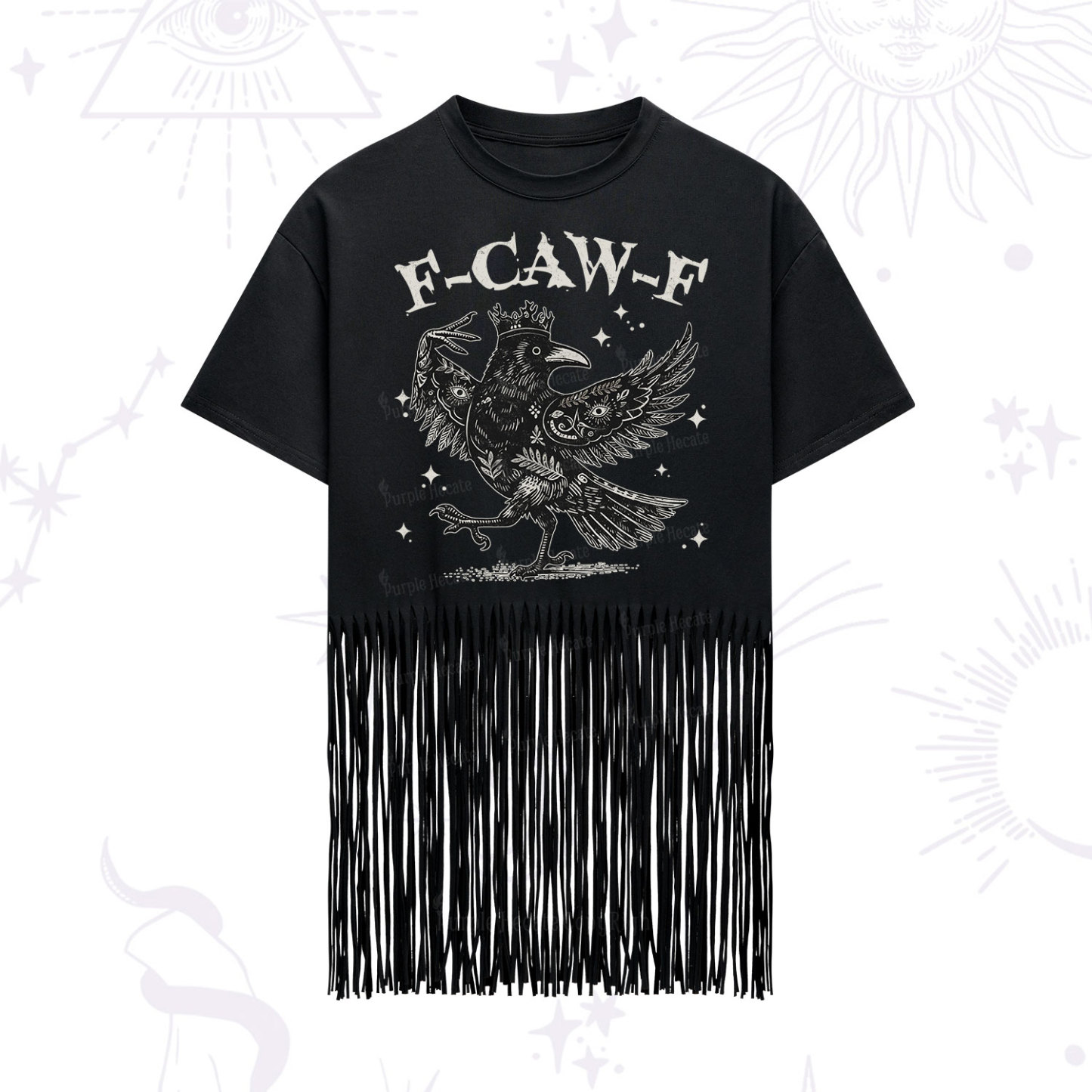 Purplehecate F-caw-f Funny Crow Fringe Hem T-Shirt