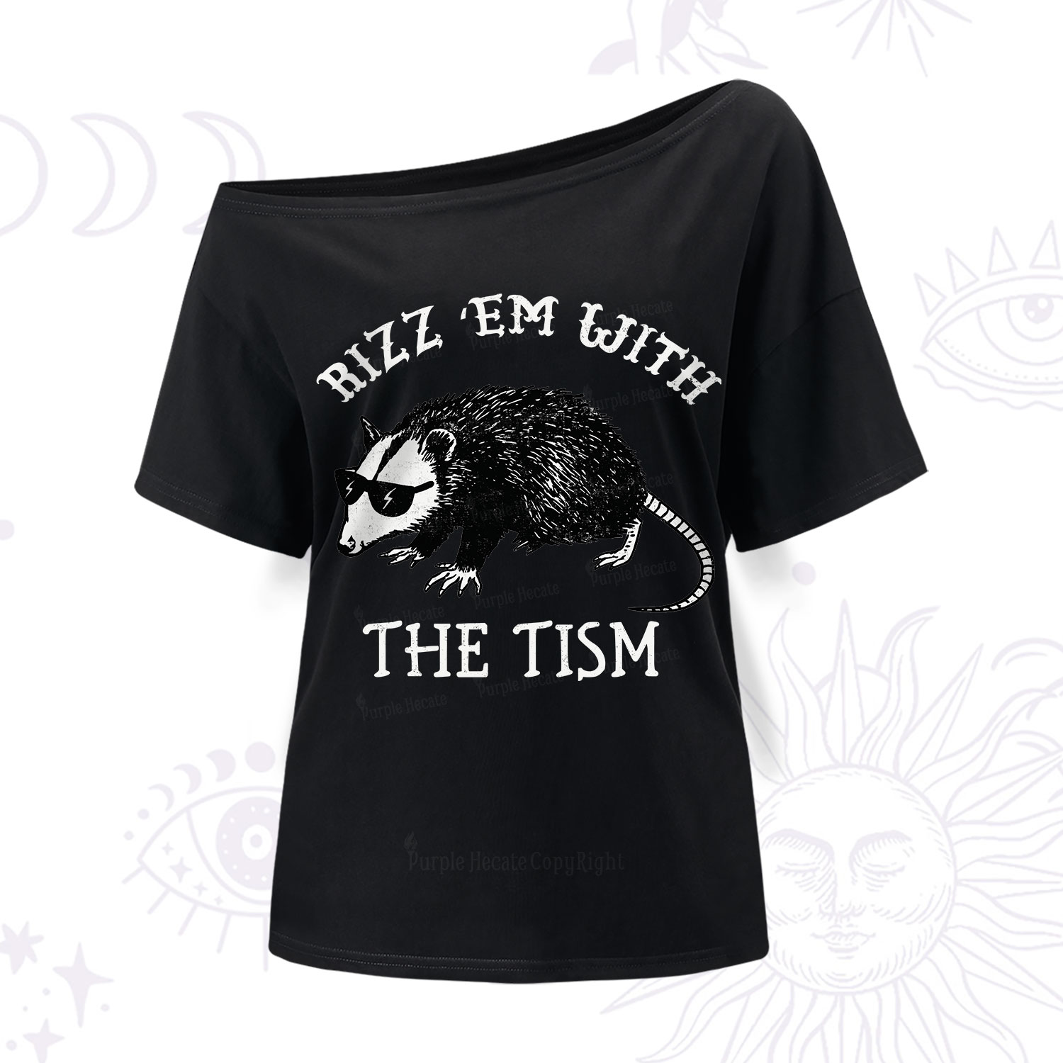 Purplehecate Rizz Em With The Tism Opossum One Shoulder T-Shirt
