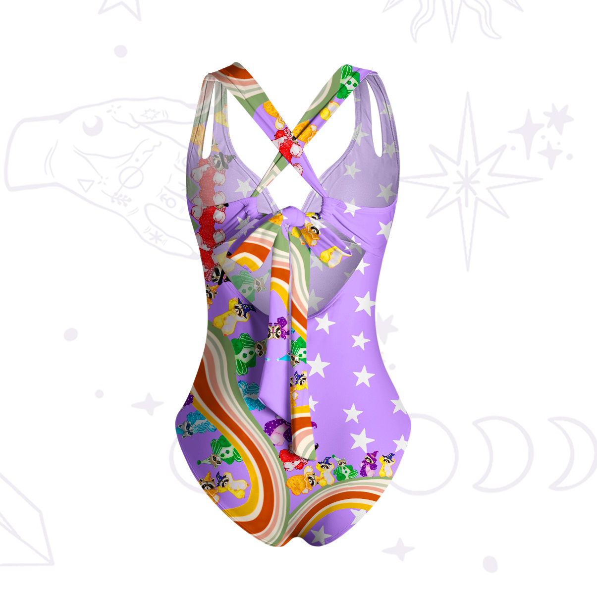 Purplehecate Rainbow Raccoon Star One-Piece Swimsuit