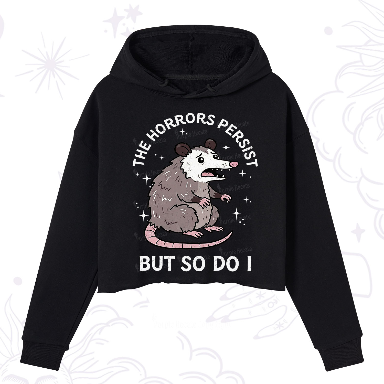 Purplehecate The Horrors Persist But So Do I Opossum Crop Hoodie