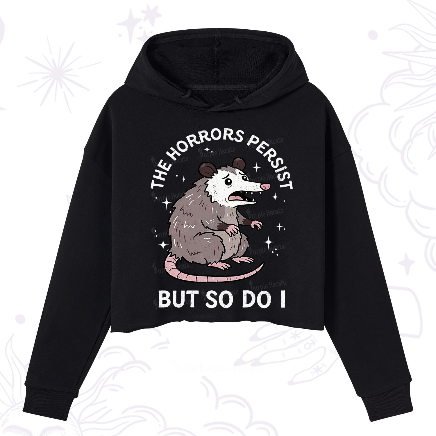 Purplehecate The Horrors Persist But So Do I Opossum Crop Hoodie
