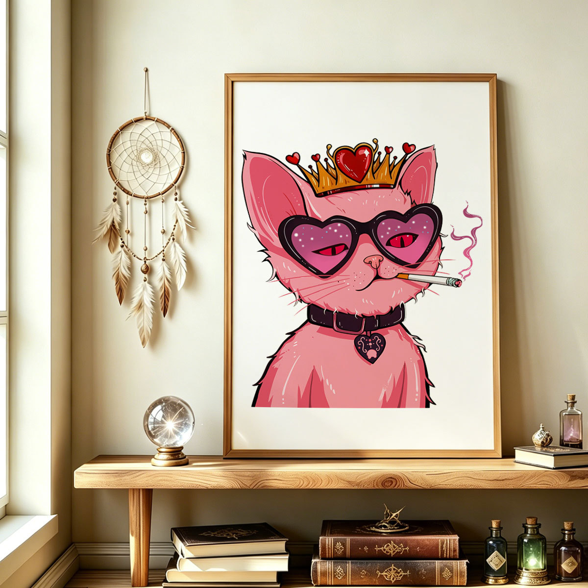 Purplehecate Bad Attitude Pink Cat Smoking Queen Unframed Poster