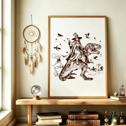 Purplehecate Witch Riding Dino Unframed Poster
