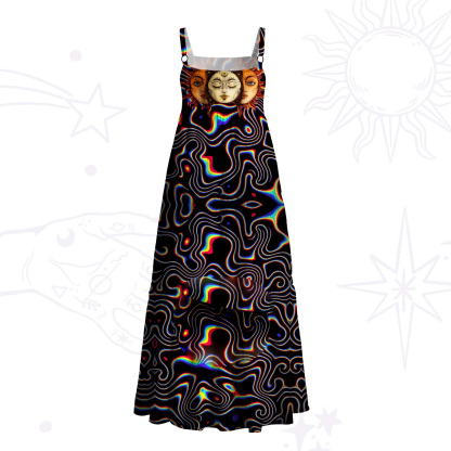 Purplehecate Psychedelic Sun and Moon Wide Straps Maxi Dress