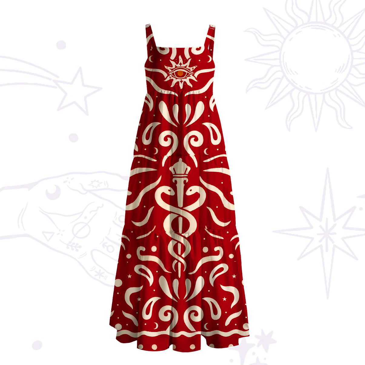 Purplehecate Mystic Serpent Staff Strappy Wide Straps Maxi Dress