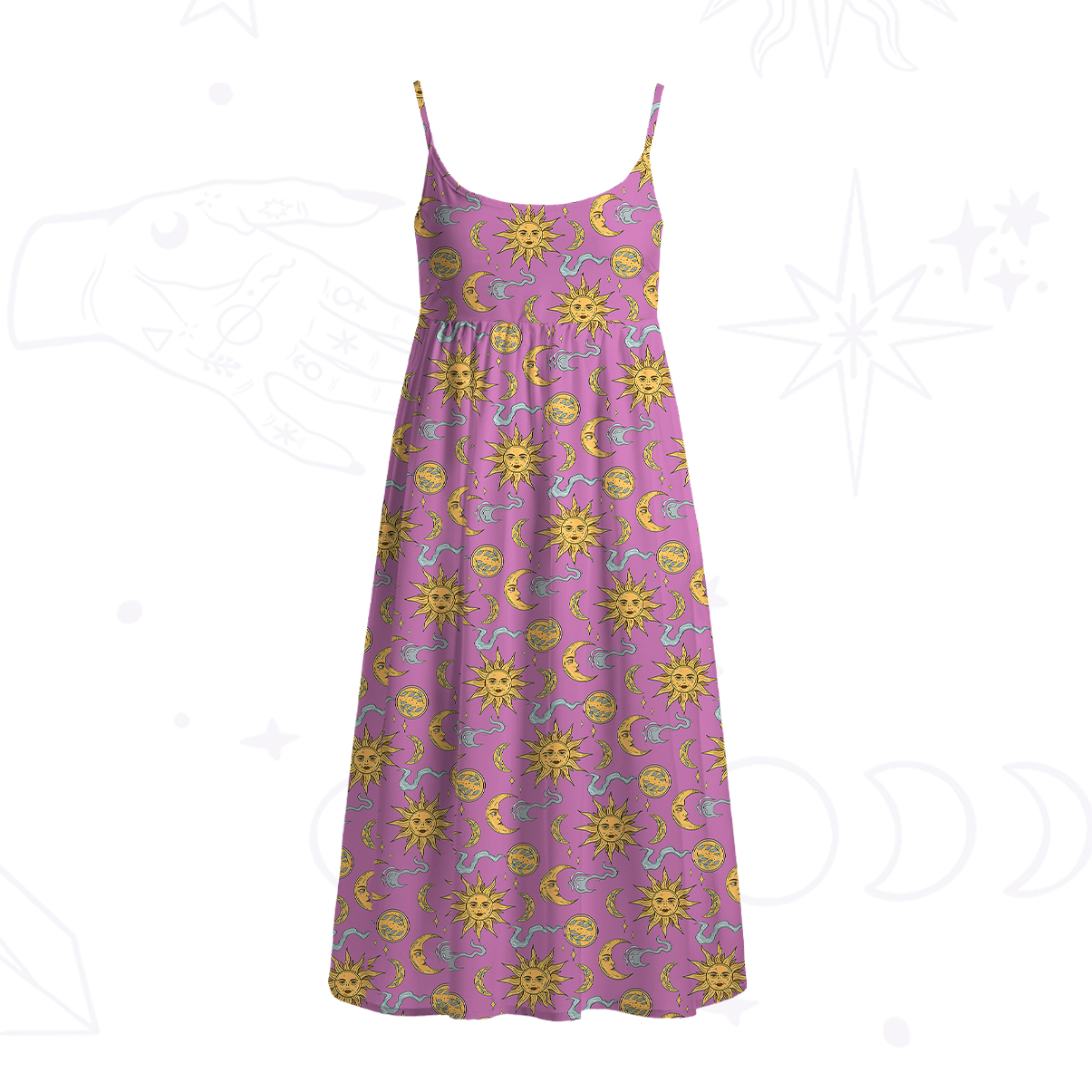 Purplehecate Magic of Sun and Moon Spaghetti Strap Midi Dress
