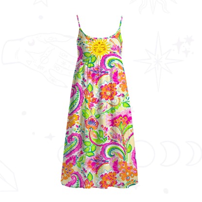 Purplehecate Sun Bloom Fiesta Spaghetti Strap Midi Dress