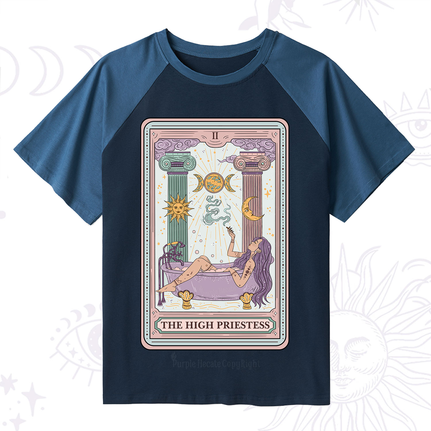 Purplehecate The High Priestess Tarot Raglan Short Sleeve T‑Shirt