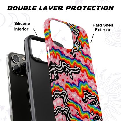 Purplehecate Groovy Melty Rainbow Hearts Wavy Phone Case