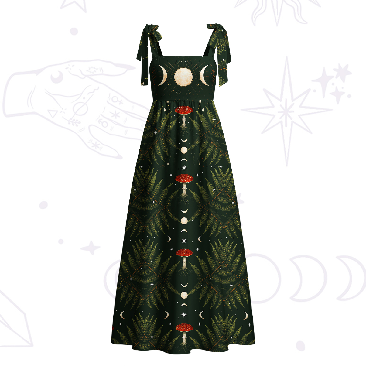 Purplehecate Moonlit Mushroom Gown Tie Shoulder Maxi Dress