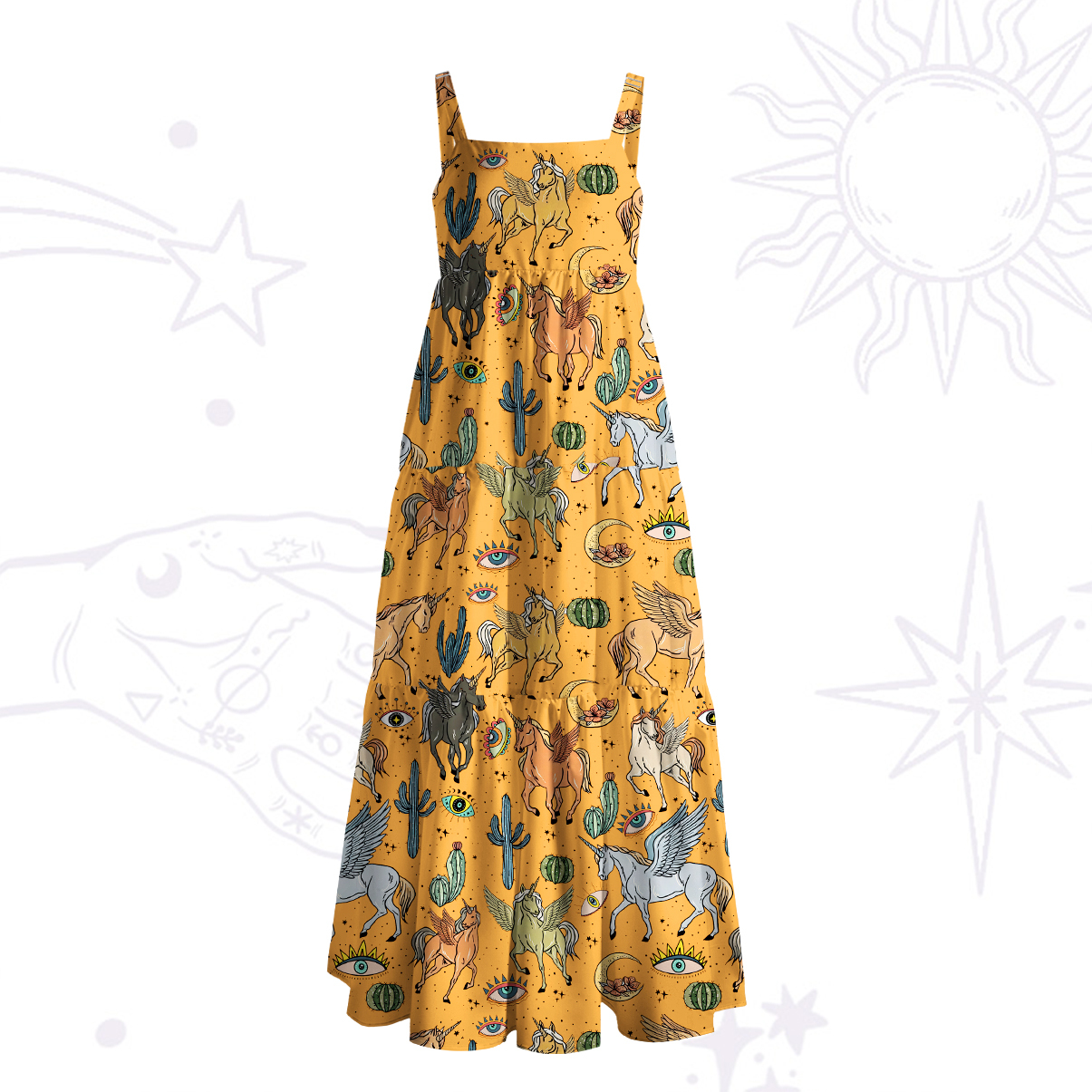 Purplehecate Wild Horses Desert Wide Straps Maxi Dress