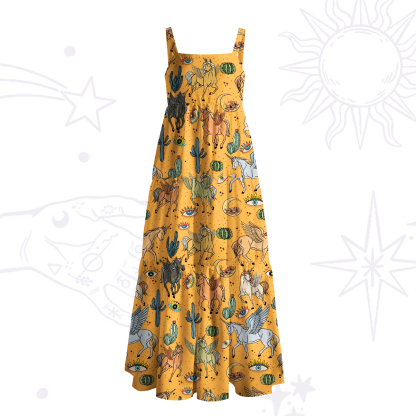 Purplehecate Wild Horses Desert Wide Straps Maxi Dress