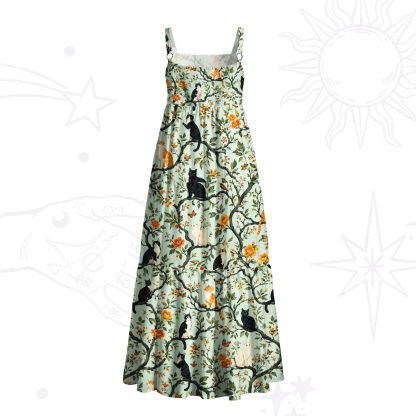 Purplehecate Enchanted Cat Grove Wide Straps Maxi Dress