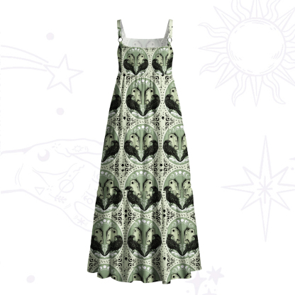 Purplehecate Divination Raven Coffin Print Wide Straps Maxi Dress