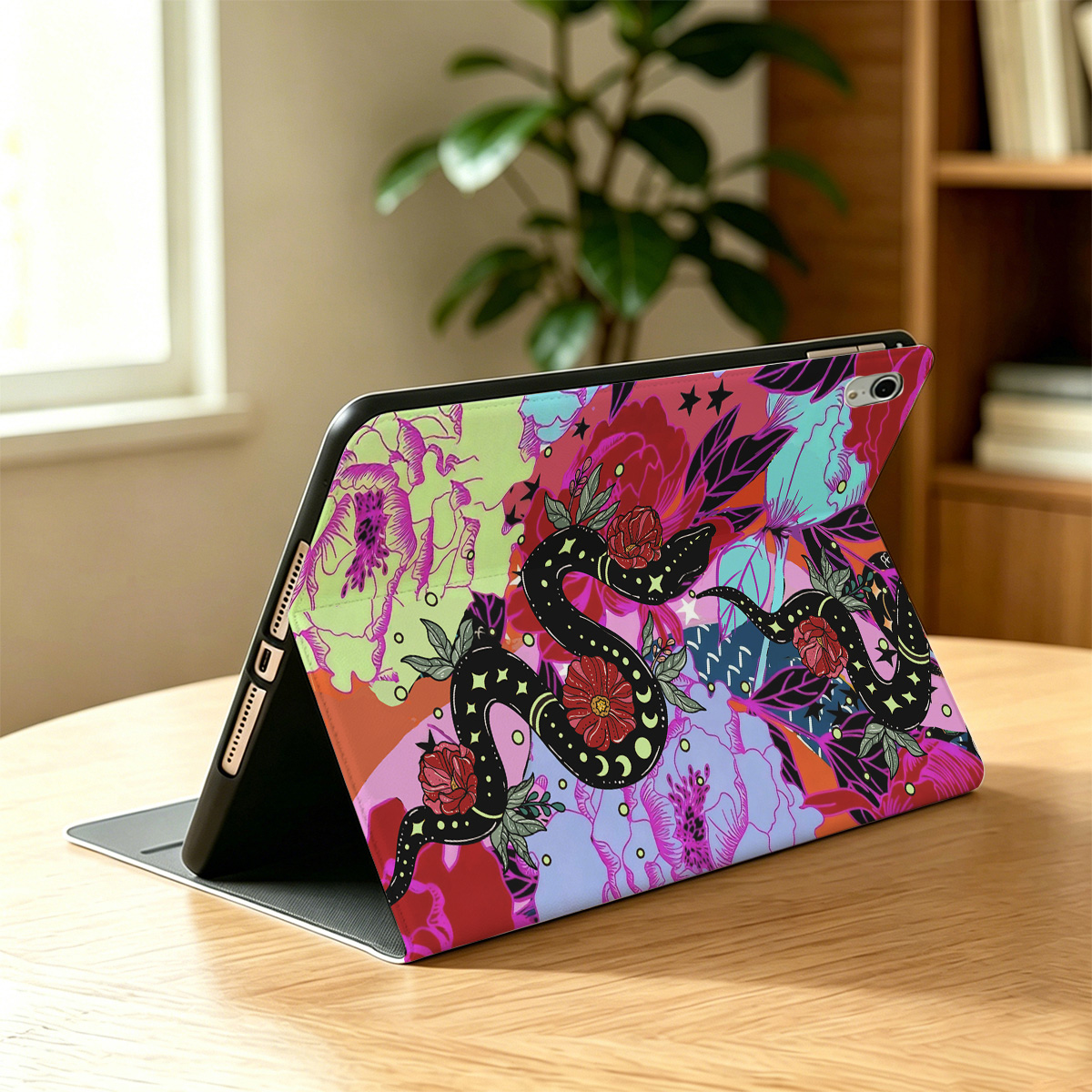 Purplehecate Enchanted Black Serpent & Floral Pattern iPad Case