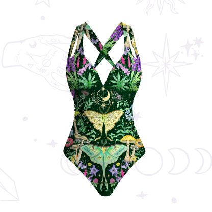 Purplehecate Mystic Lunar Moth Herbal Forest One-Piece Swimsuit