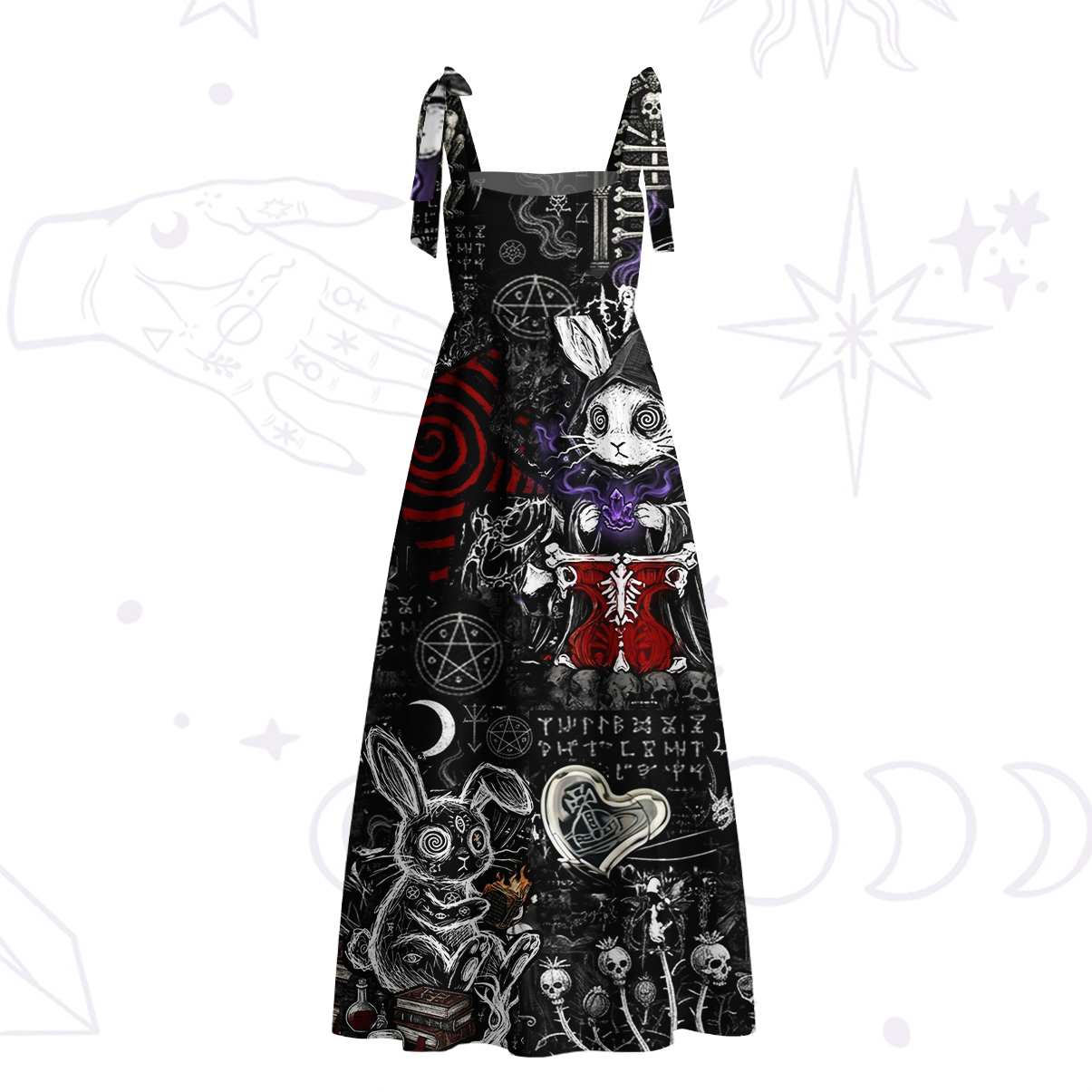 Purplehecate Gothic Cursed Bunny Ritual Tie Shoulder Maxi Dress