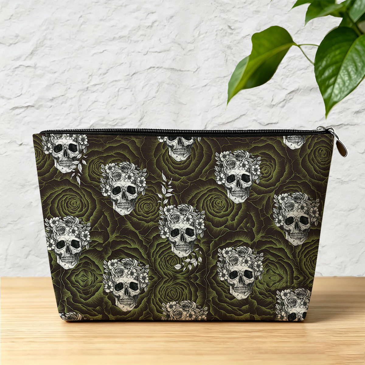 Purplehecate Rose Skull Makeup Bag