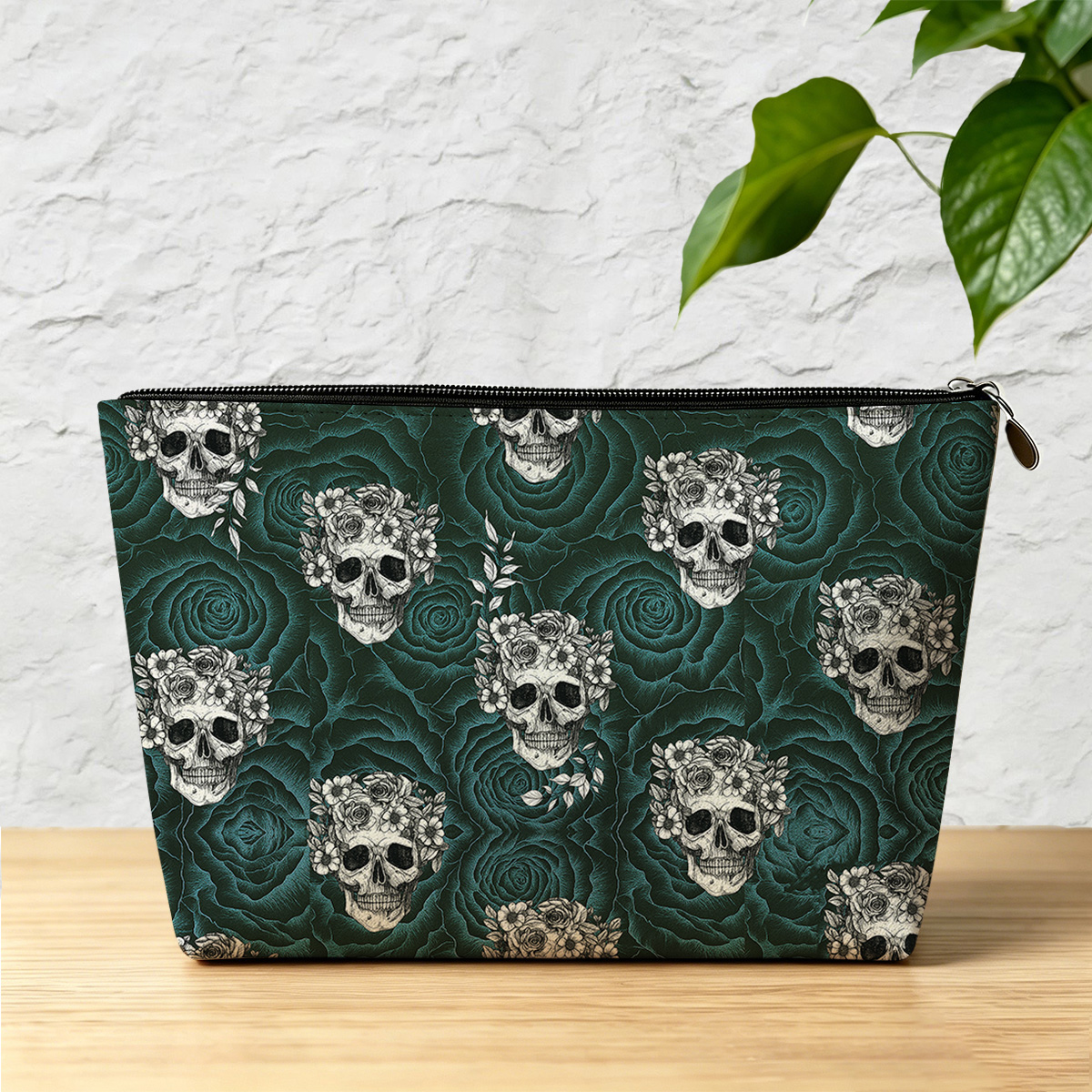 Purplehecate Rose Skull Makeup Bag