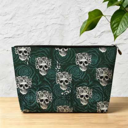 Purplehecate Rose Skull Makeup Bag