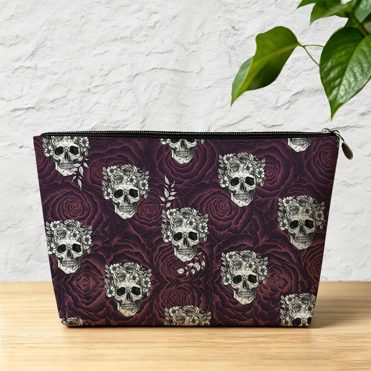 Purplehecate Rose Skull Makeup Bag