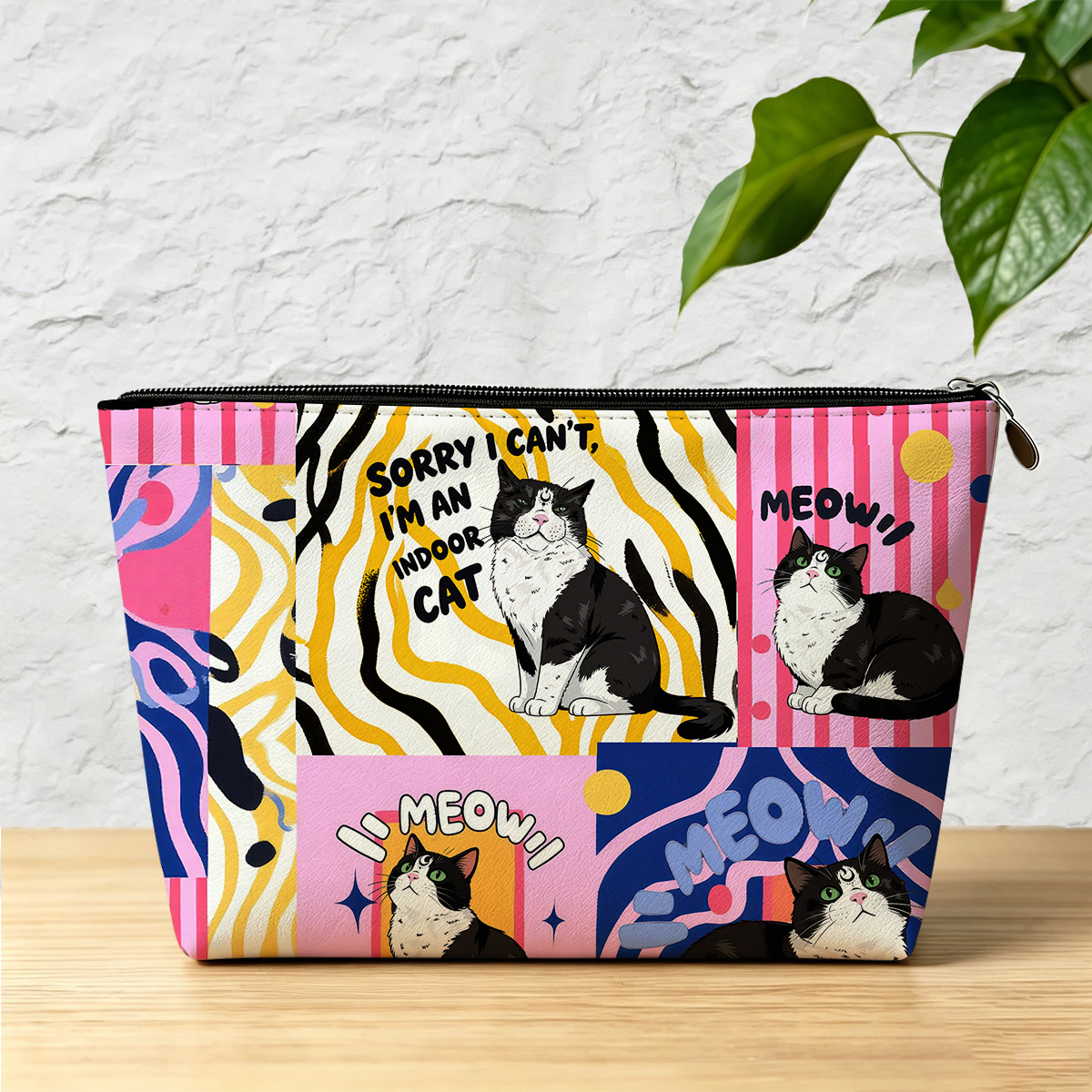Purplehecate Sorry I Can't Go I'm an Indoor Cat Zip Makeup Bag