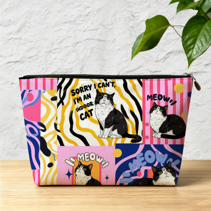 Purplehecate Sorry I Can't Go I'm an Indoor Cat Zip Makeup Bag