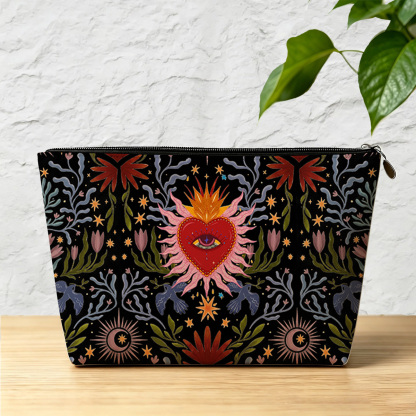 Purplehecate Sacred Flame Heart Zip Makeup Bag