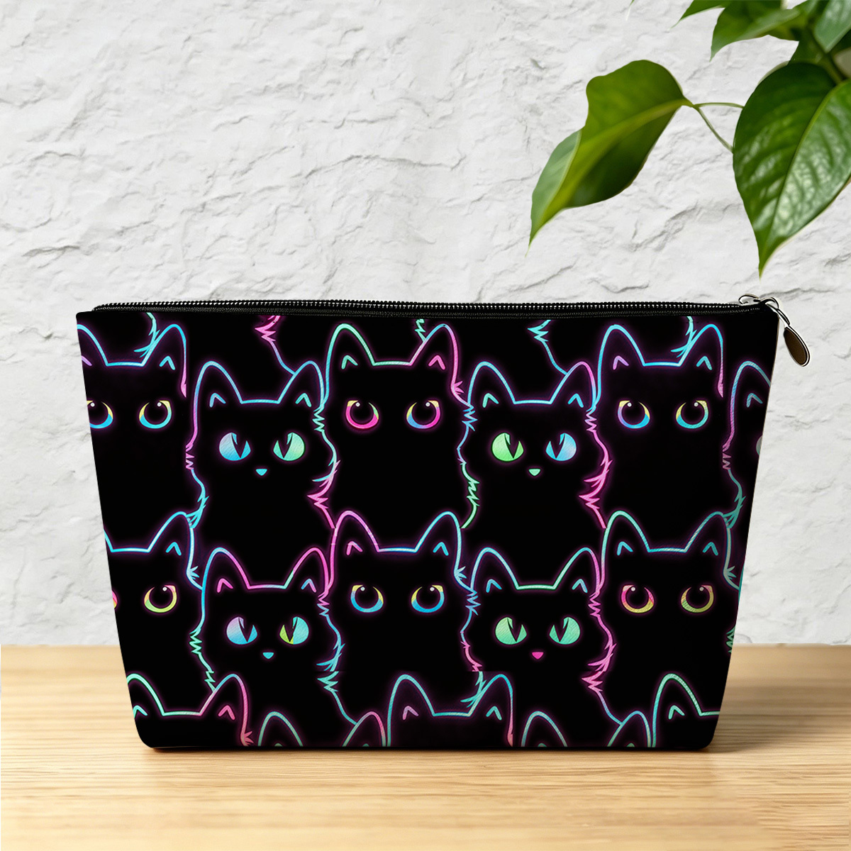Purplehecate Neon Glow Stacked Cats Zip Makeup Bag