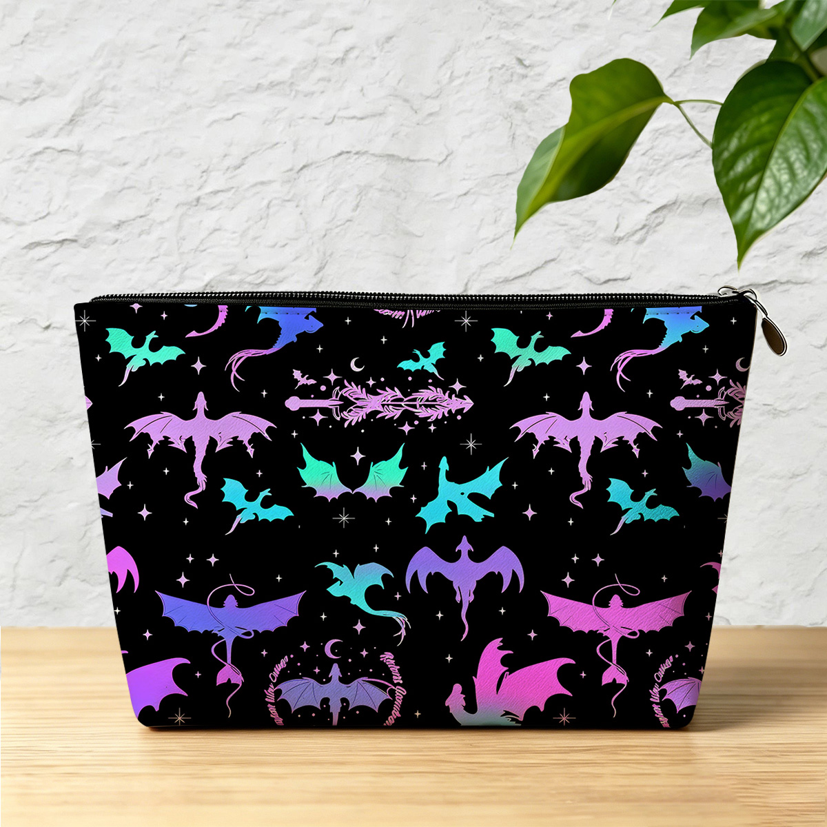 Purplehecate Neon Fantasy Dragon Allover Zip Makeup Bag