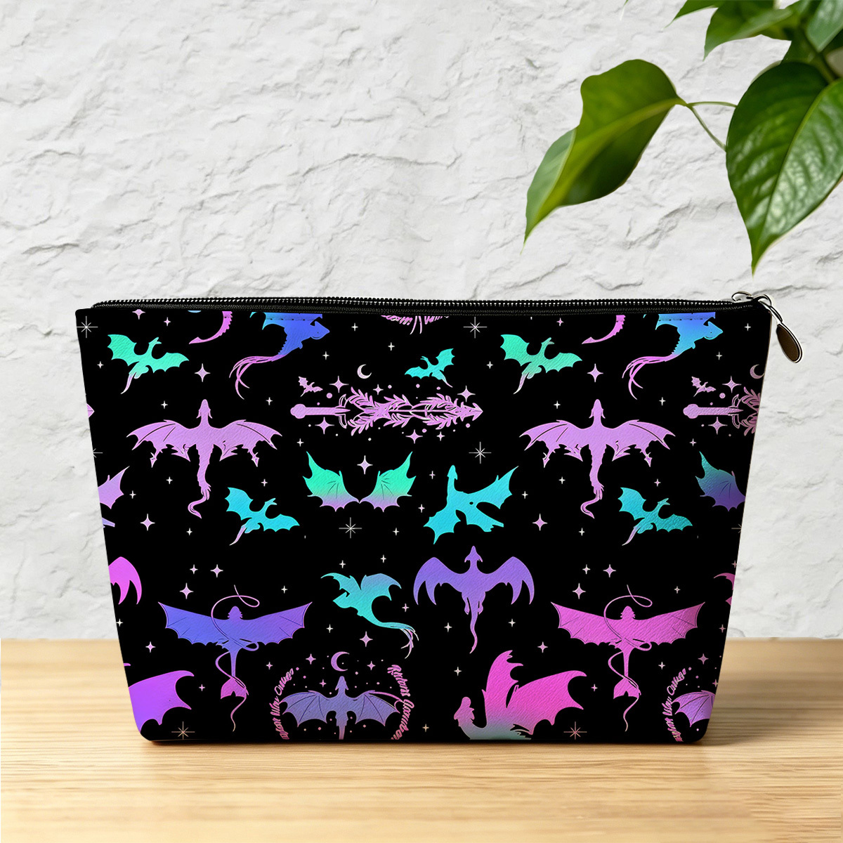 Purplehecate Neon Fantasy Dragon Allover Zip Makeup Bag