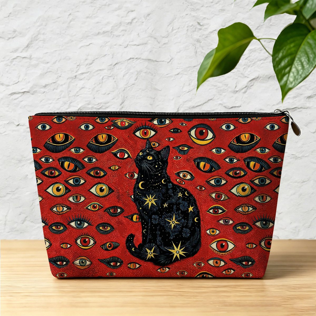 Purplehecate Cosmic Watcher Cat Zip Makeup Bag