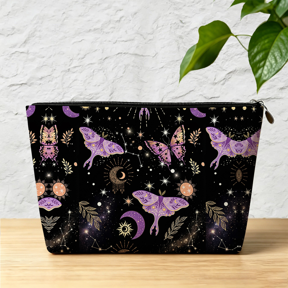 Purplehecate Starry Night Lunar Moth Zip Makeup Bag