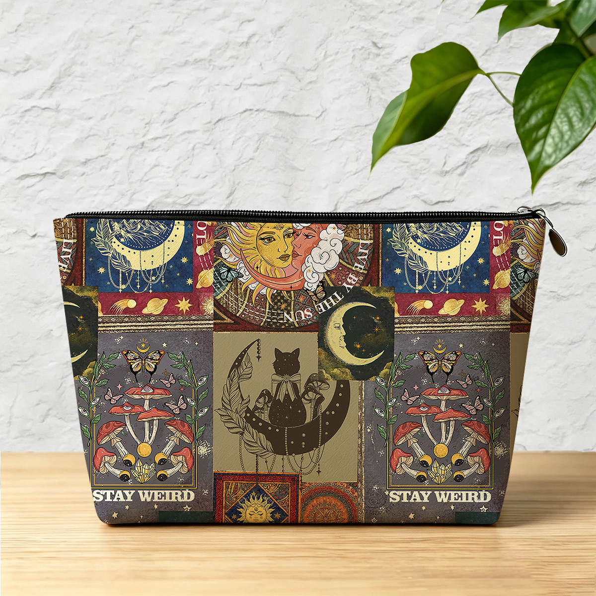 Purplehecate Starry Moon Patchwork for Cosmic Lovers Zip Makeup Bag