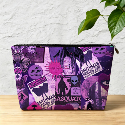 Purplehecate Cryptid Warning Collage Zip Makeup Bag