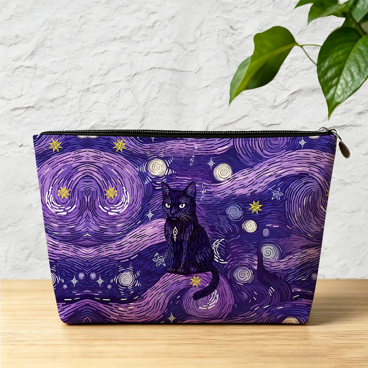 Purplehecate Mystic Cat Beneath the Cosmic Veil Zip Makeup Bag